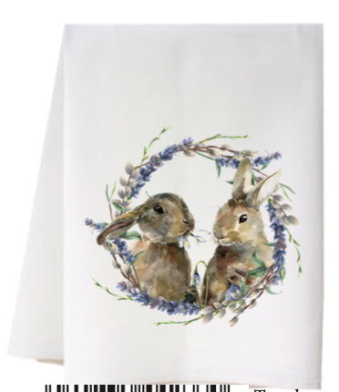 Two Bunnies in a Wreath Towel